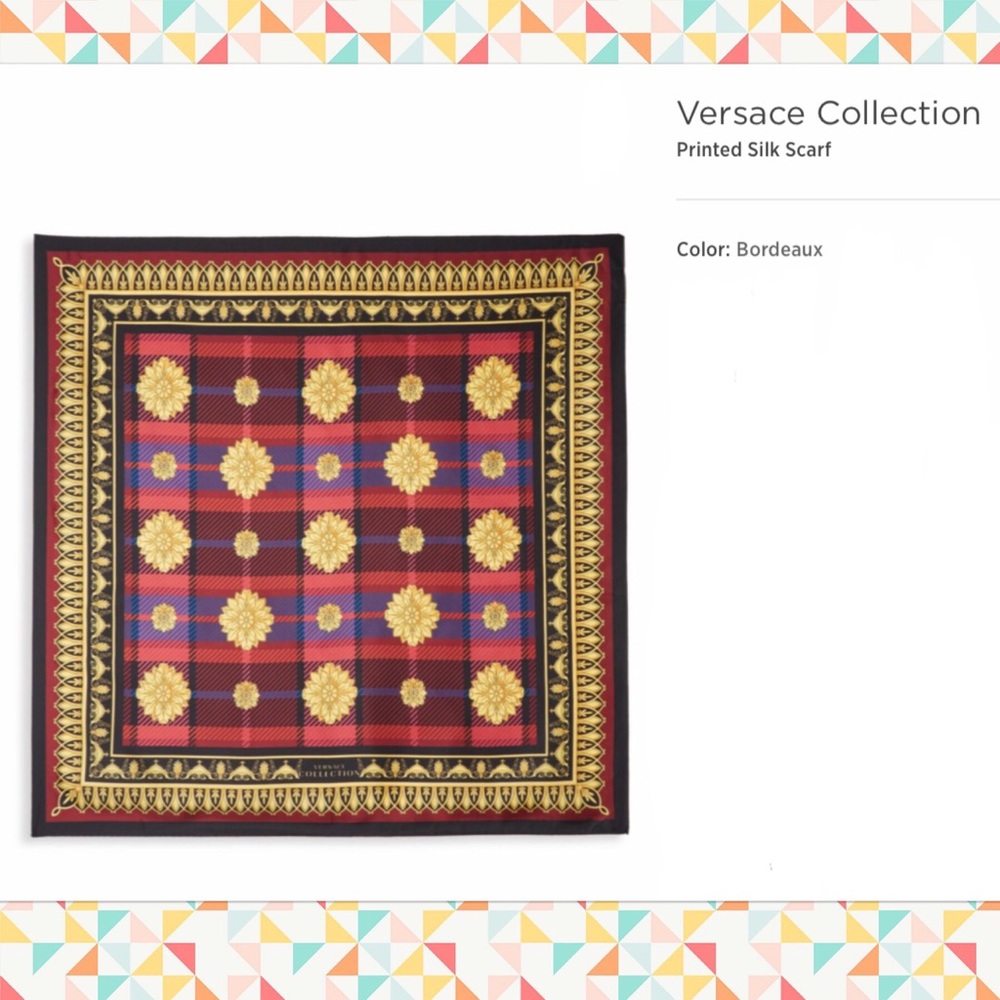 Versace Collection Bordeaux Printed Silk Scarf 🆕